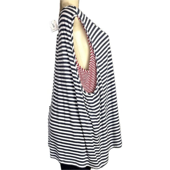 Cha Cha Vente +2X Red-Blue Striped Scoop Neckline Double Layered Tunic Tank Top - Picture 3 of 6